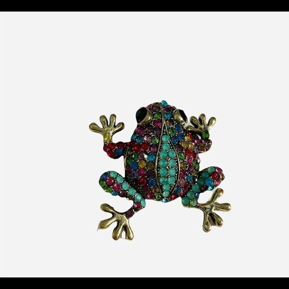🆕🎄 VIVID RHINESTONE FROG BROOCH - Picture 1 of 3